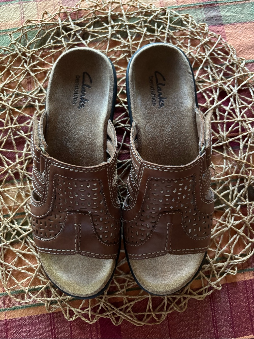 Clarks Brown Perforated Leather Slip-On Clogs